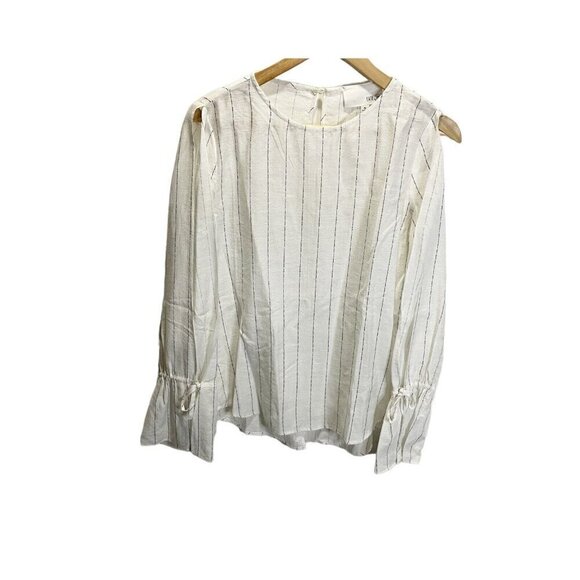 Fate by LED White Black Striped Cold Shoulder Boho Blouse S Long Sleeved - Picture 1 of 7